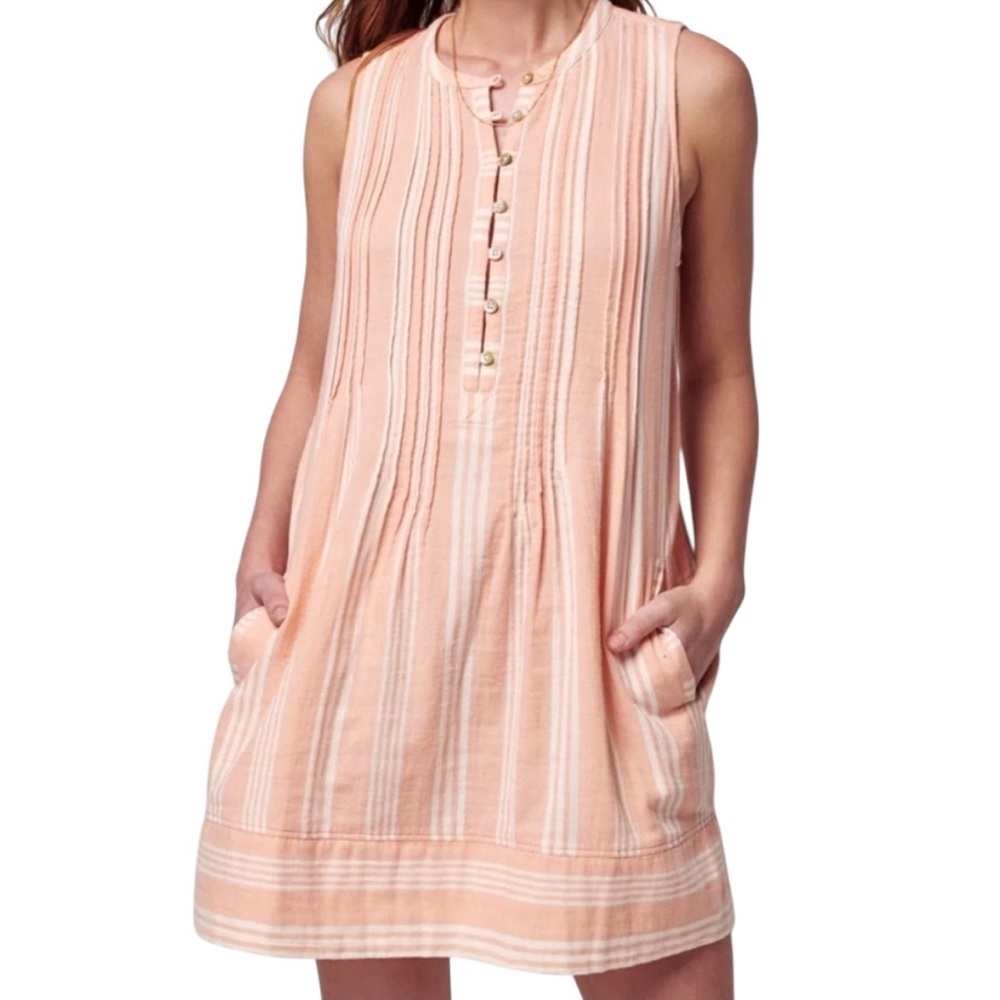 Faherty Isha Organic Cotton Dress Striped Sleeveless Casual Pockets Size S